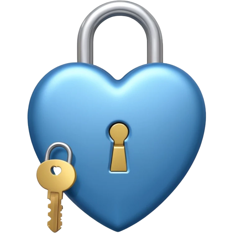 A blue shade heart-shaped lock with a silver key emoji