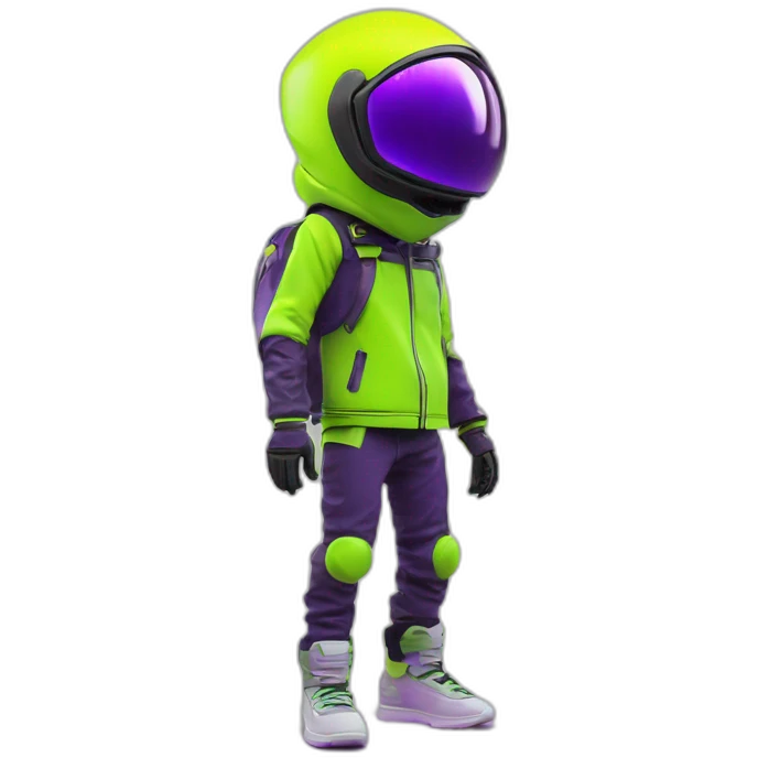 Ants 3D color lemon green and purple neon streetwear cybertech smart Futuristic cyber AR/VR point from him up doing a moonwalker emoji