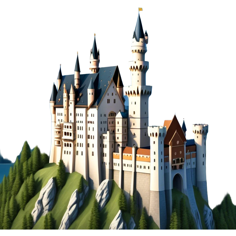 Cinematic Realistic Neuschwanstein Castle Landmark Emoji, depicted as the fairy‚Äêtale castle set against a mountainous backdrop rendered with dramatic lighting and intricate textures. emoji
