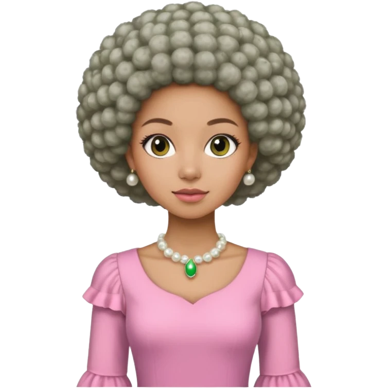 Brown woman with a tiny stylish gray Afro  wearing pink and green dress  and pearl blouse with sleeves emoji
