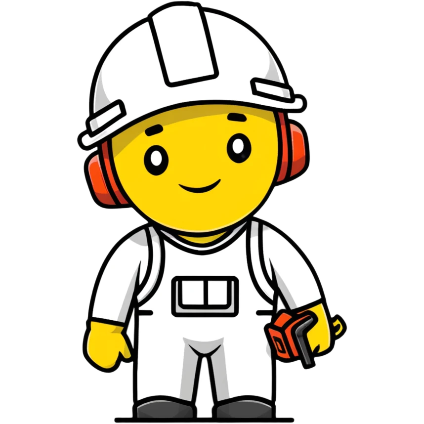 Male oil rig worker in uniform and helmet with safety gear, minimalist design with soft gradients in sky blue, teal green, white, and light gray emoji