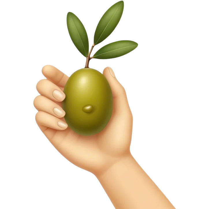 Hand holds 1 green olive emoji