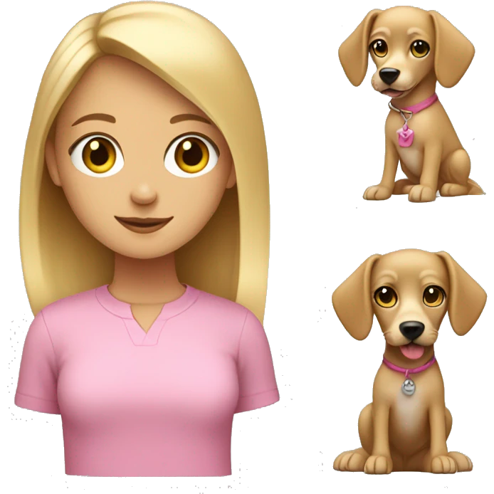 blonde girl, pink shirt, with light tan dog emoji