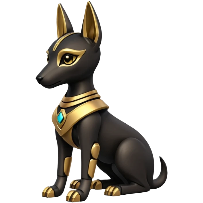  Short-eared Black fur gold robot beautiful female anubis puppy statue posed  emoji
