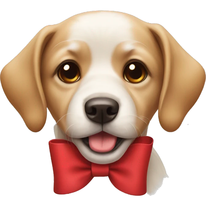 a dog wearing a red bow emoji