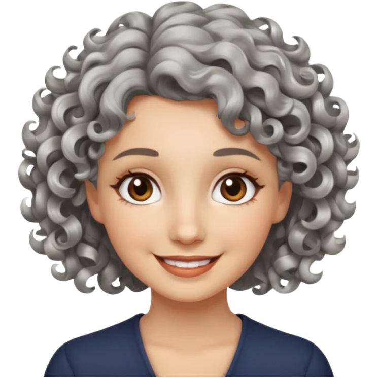silver, short, wavy-haired with curls, smiling pretty lady, brown/hazel eyes

 emoji