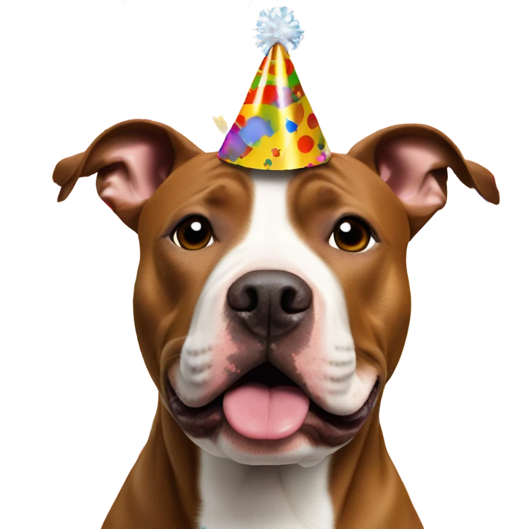 Cinnamon Brown Pit bull terrier with a party hat on its head and confetti in background  emoji
