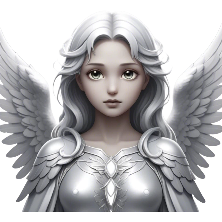 Cinematic Angel, Ultra realistic 32k HD, Breathtaking piece of art, rim lighting, hauntingly beautiful art, mostly greyscale, Balanced features, highly detailed digital artwork, glowing with silver light, glowing, high shine, deviant adoptable, highly detailed clothing, remembrance, a painting of white silver, fanciful, enchanting, ghostly, embodying the essence of both reality and fantasy, dreamy, dreamy glow, optical illusion, immaculate composition, complex pose, air composition. The image is so lifelike that it feels as though it could leap off the canvas at any moment emoji