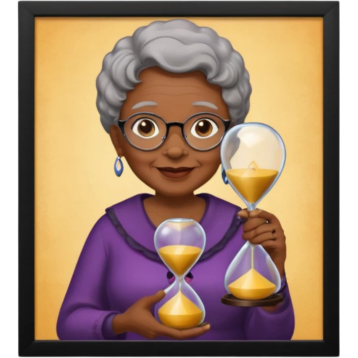 black grandma holding hourglass in a frame emoji
