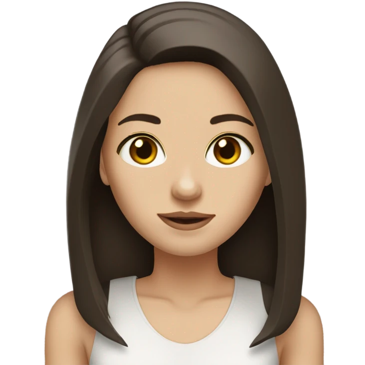 White female, dark brown shoulder length straight hair, big eyes with brown aegyosal emoji