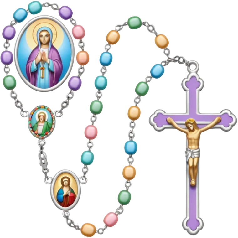 jolie chapelet catholique multicolore pastel emoji