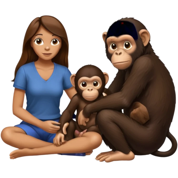 un chiomapnze salvaje sentado en el suelo al lado de una mujer emoji