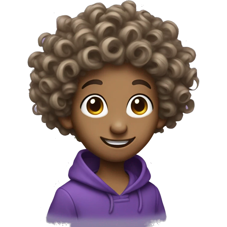 A mouse face with curly hair in a purple hopdie emoji