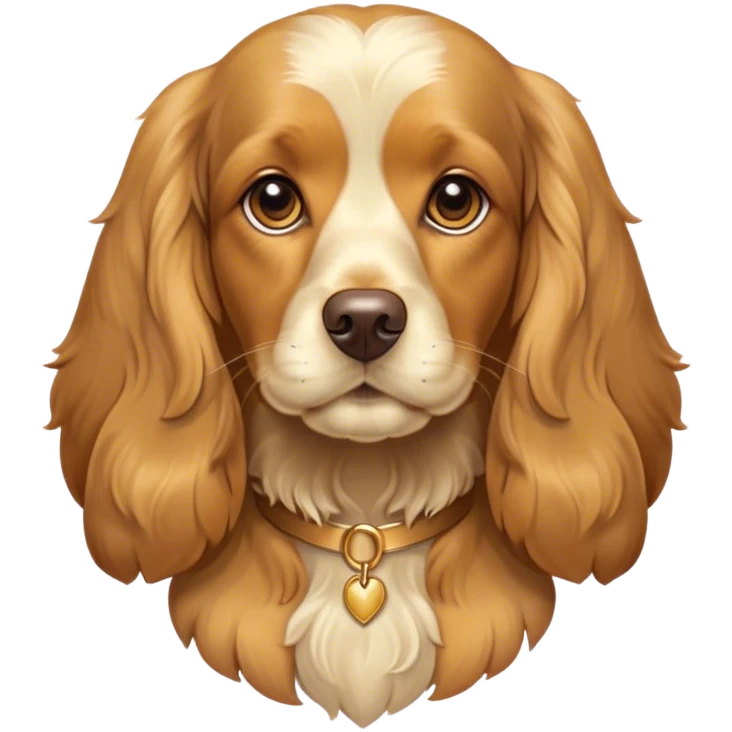 Cinematic Noble Gold Cocker Spaniel Portrait Emoji, Poised and regal, with a medium build and a lustrous, well-groomed golden coat, deep-set soulful brown eyes, Simplified yet sharp and sophisticated features, highly detailed, glowing with a soft, dignified glow, high shine, intelligent and loyal, stylized with an air of elegance, focused and attentive, soft glowing outline, capturing the essence of a watchful and confident companion, so majestic it feels as though it could trot out of the screen with effortless authority! emoji