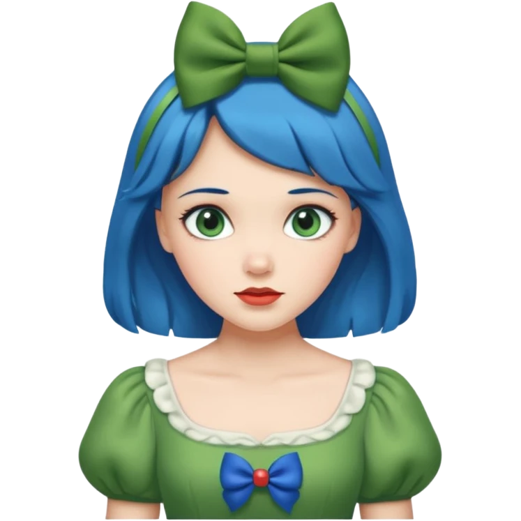 snow white with green dress blue hair bow and green eyes emoji
