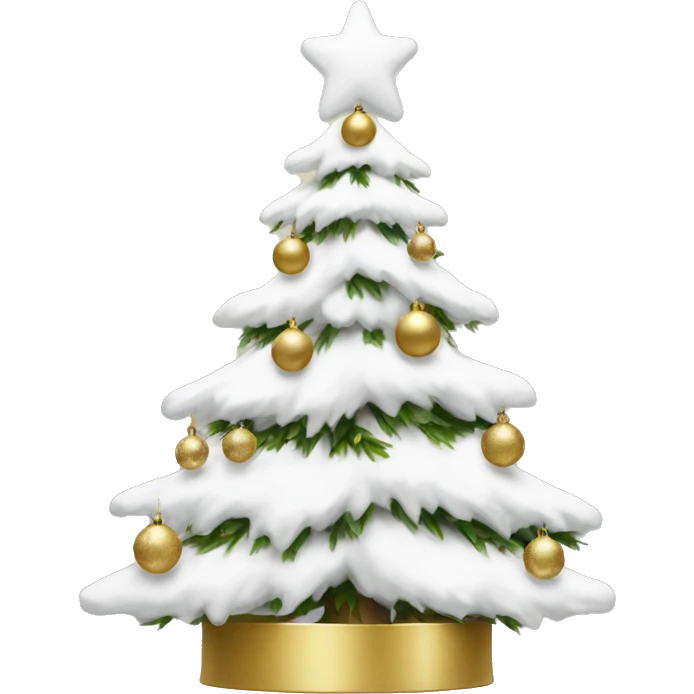 snow christmas tree with white and gold decorations emoji