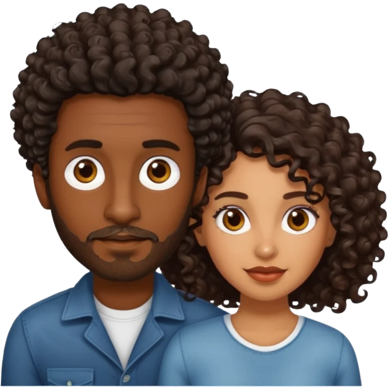 Dark brown skin man with a light beard and a curly   fade haircut with dark brown eyes with a brown  brown Latina woman with dark wavy hair  emoji