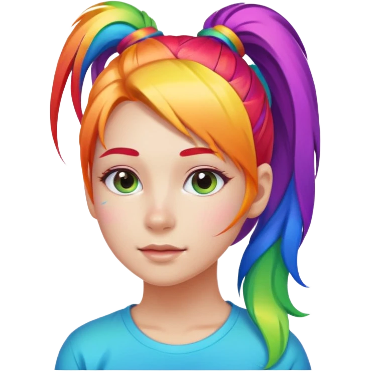 Girl with rainbow ponytail — bright gradient strands flowing emoji
