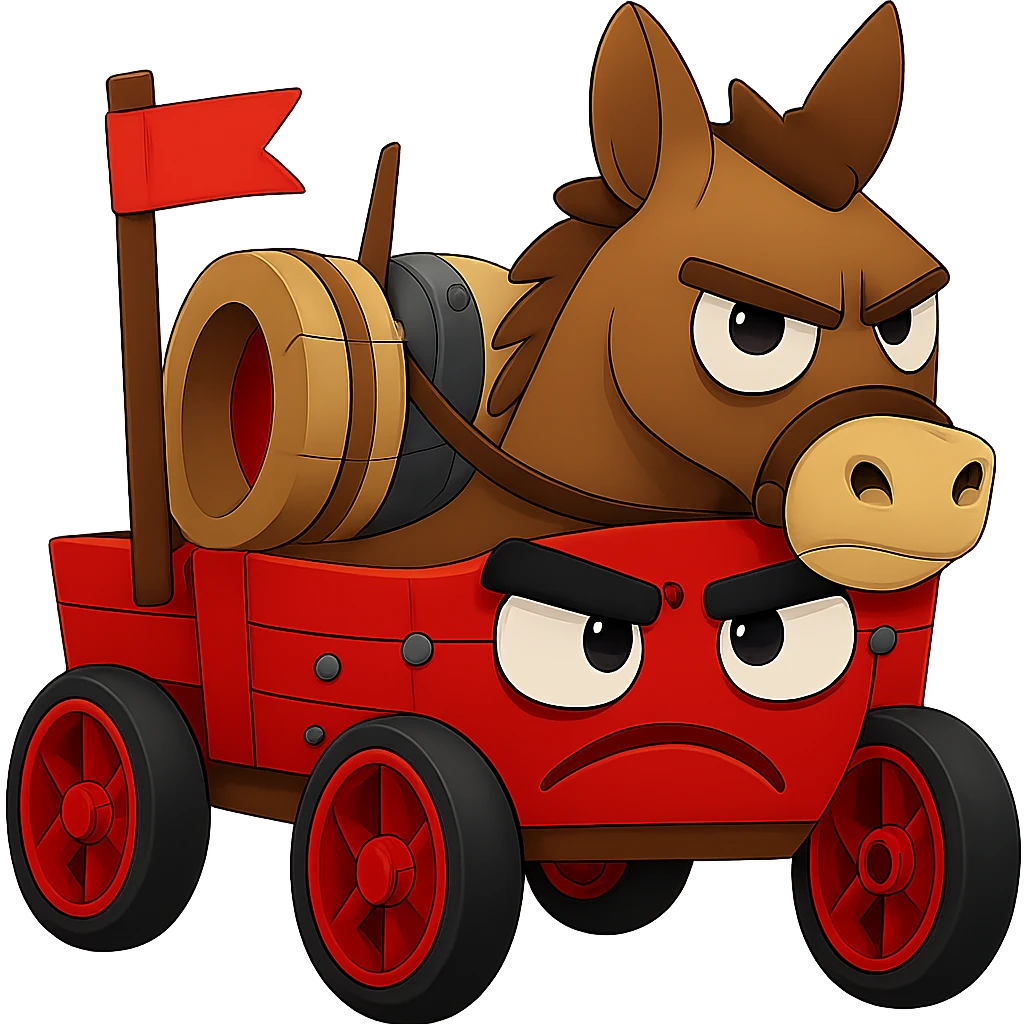 Reduce the file size of the emoji image to be smaller than 1MB while keeping the transparent background. Maintain the silly angry donkey and wagon clear and recognizable with no loss of detail or clarity. emoji