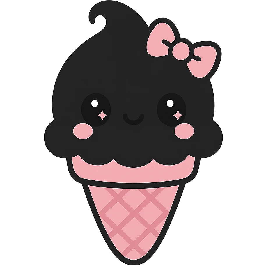 gothic ice cream cone, black and pink, kawaii style emoji