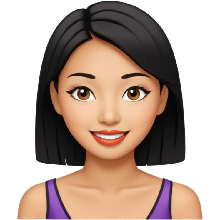 asian tanned beauty standard, pretty bratz baddie, black Eyeliner, she's smiling. emoji