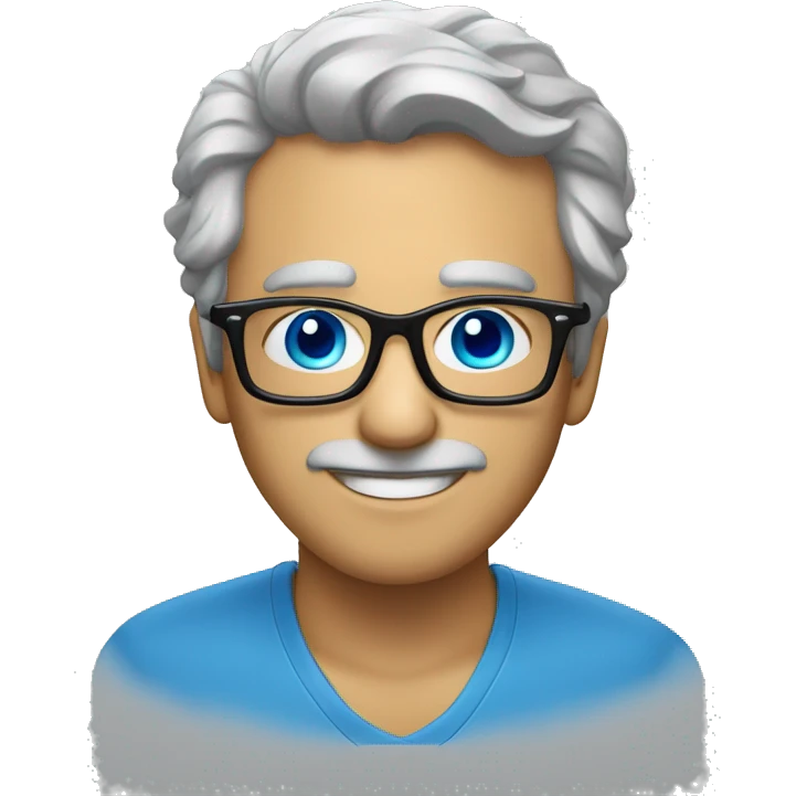Un maestro con los ojos azules y gafas y con pelo canoso emoji