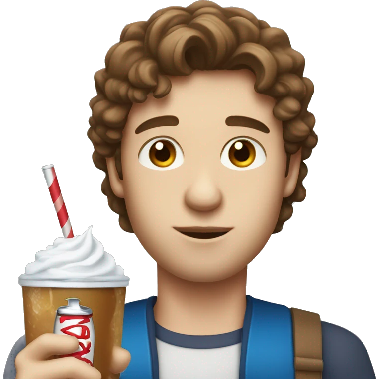 male portrait with brown hair and blue eyes drinking a diet cream soda  emoji