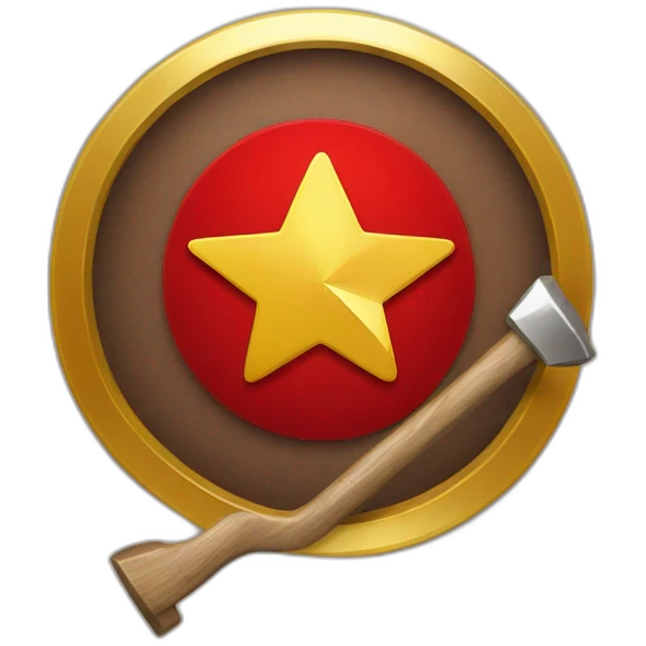 Flag with a red background a Hammer and a golden circle with a golden star on the top emoji