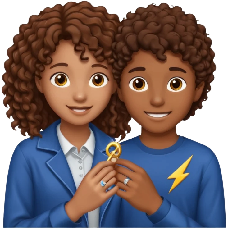 a 15 year old girl with brown curly hair but she has lightnings in it with a brown haired boy who gave her a promise ring emoji