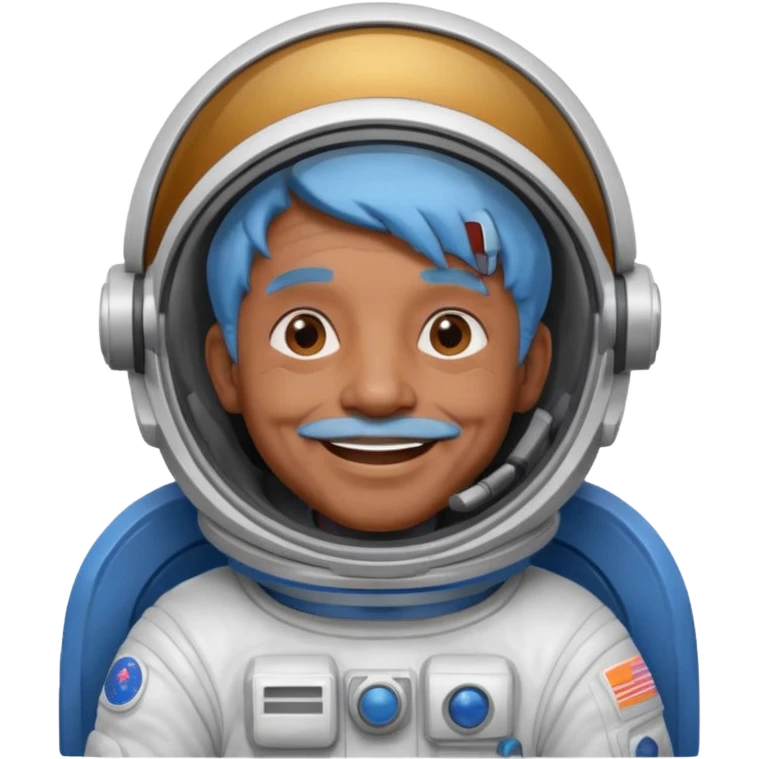 old man, brown skin astronaut with blue hair, smile emoji