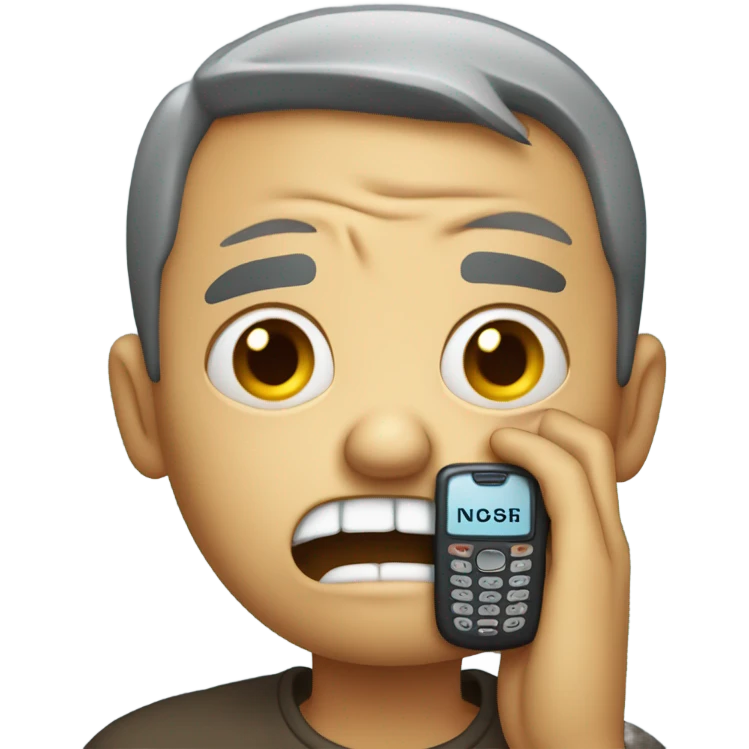 Frustrated face with old phone emoji