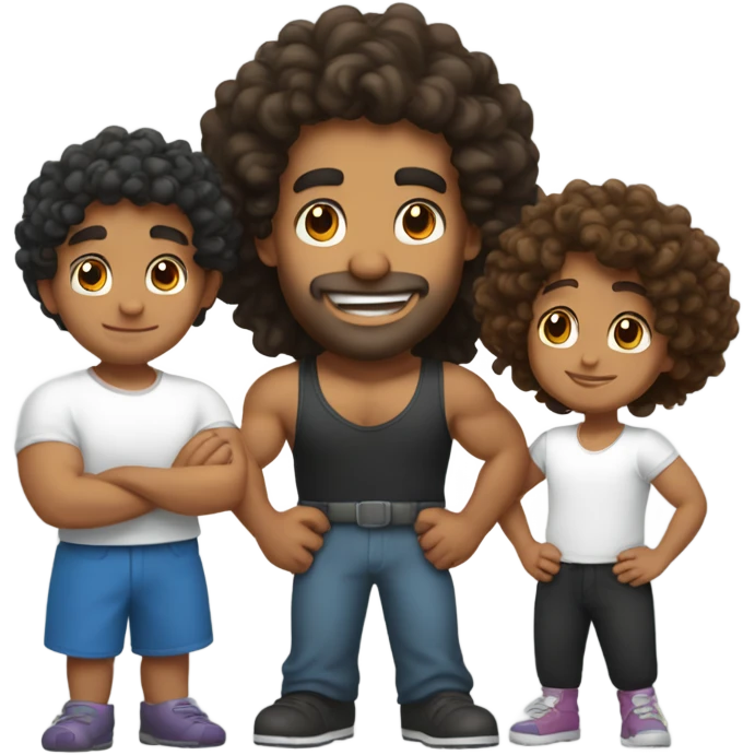 buff puerto rican dad with curly hair playing with his daughted emoji