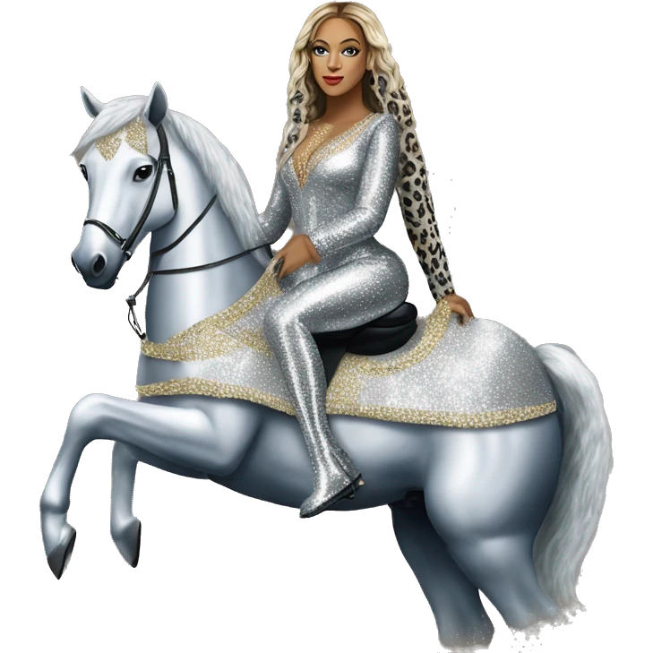 beyonce wearing silver crystal leopard riding silver sparkly horse renaissance album cover emoji