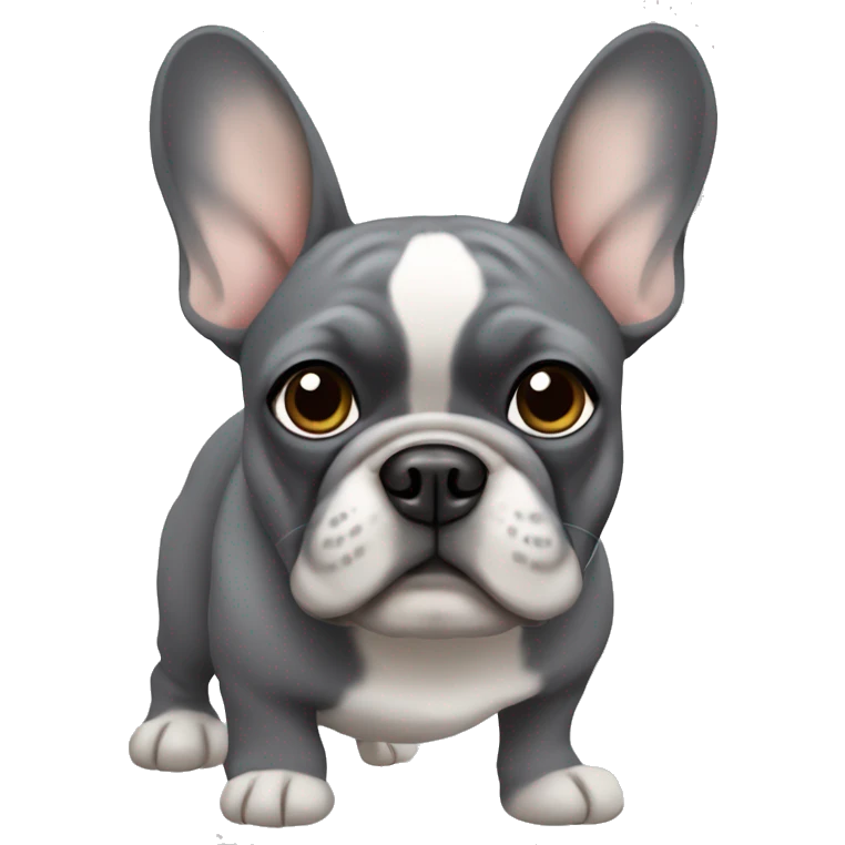 the French bulldog is gray in color with beige eyebrows and gray eyes emoji