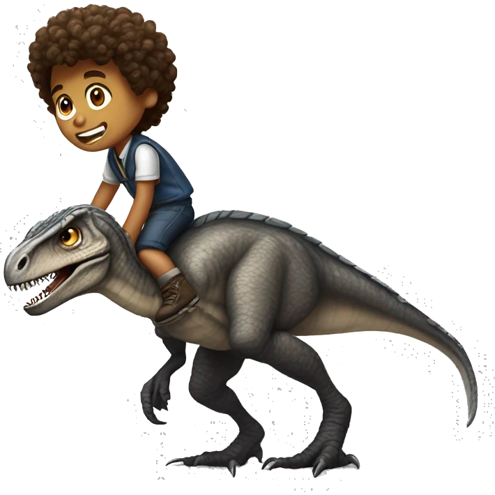 Curly headed boy riding velociraptor  emoji
