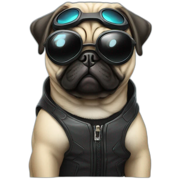 pug with black sunglasses and wearing a cyberpunk suit emoji