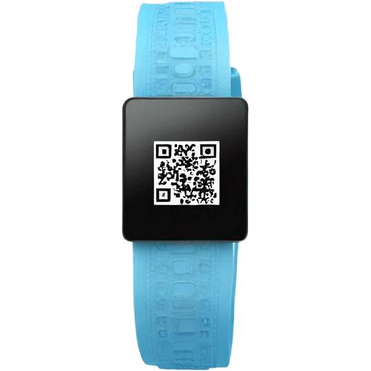 Light blue wristband with QR code on wrist  emoji