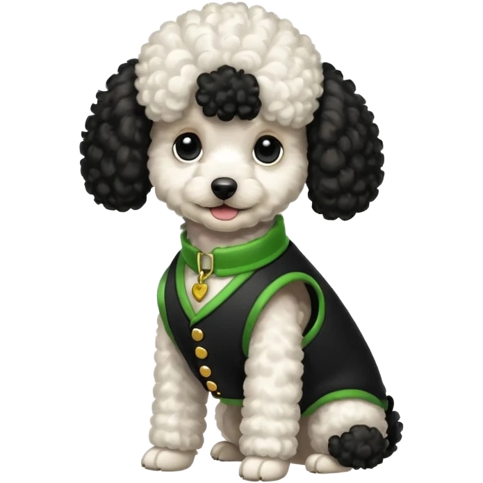 Caniche blanca con chaleco negro coN verde emoji