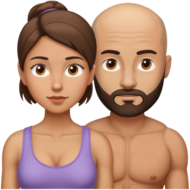 Young light brunette missing her muscular bald beard husband emoji