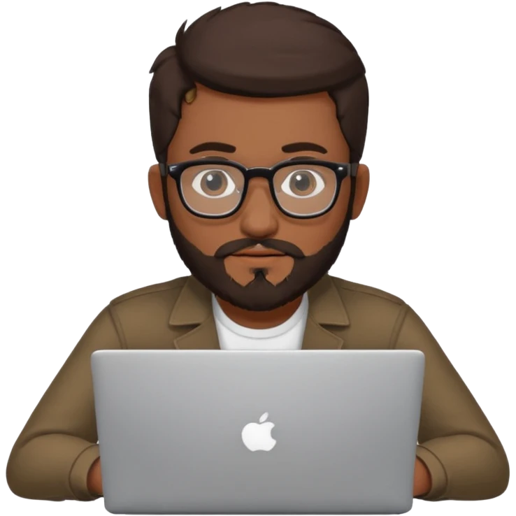 23 year old Azerbaijani man with very dark brown hair and beard with glasses and laptop emoji