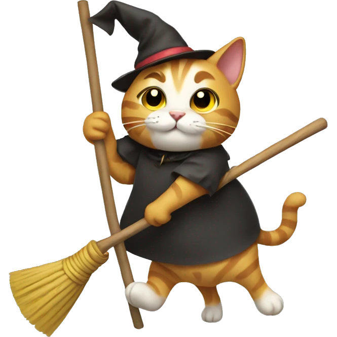 cat riding a broom emoji