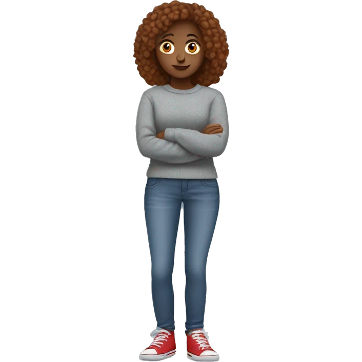 girl with a grey sweater blue jeans and red shoes looking chill emoji