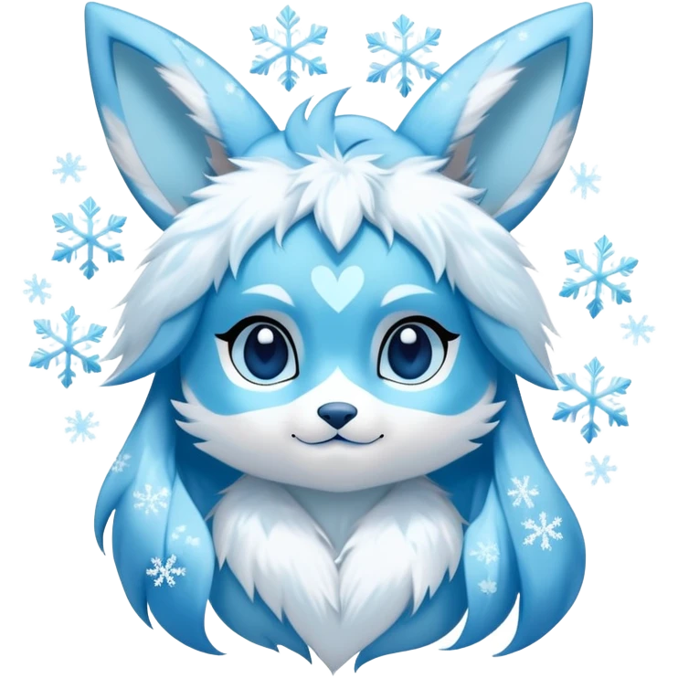 glaceon with snowflakes and light blue and white hearts around face emoji