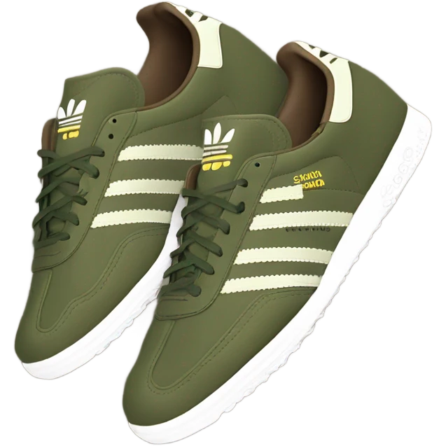 two khaki green adidas samba with a brown flat sole emoji
