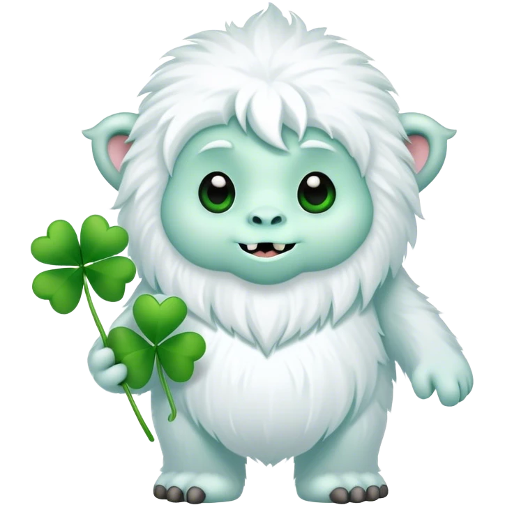 Cute yeti holding clover emoji