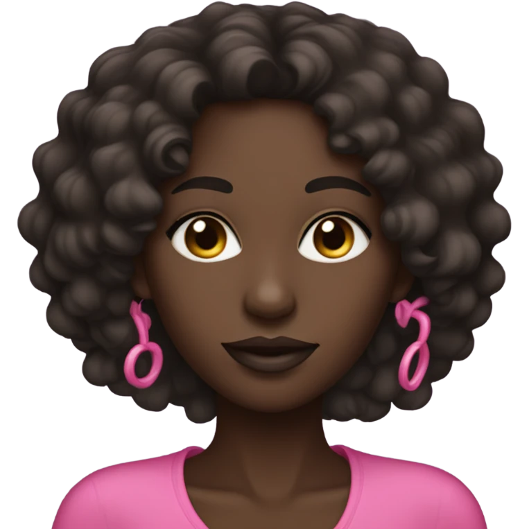 darkskin woman with dark long curly hair and wearing pink with a sleek model look emoji