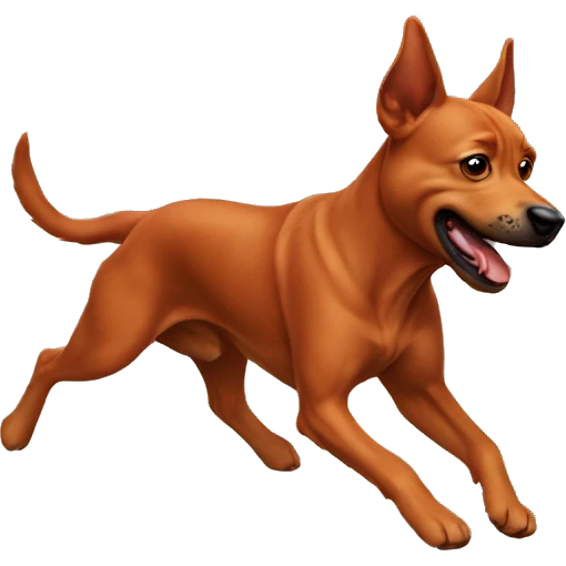 realistic solid red dog with pointed ears running emoji