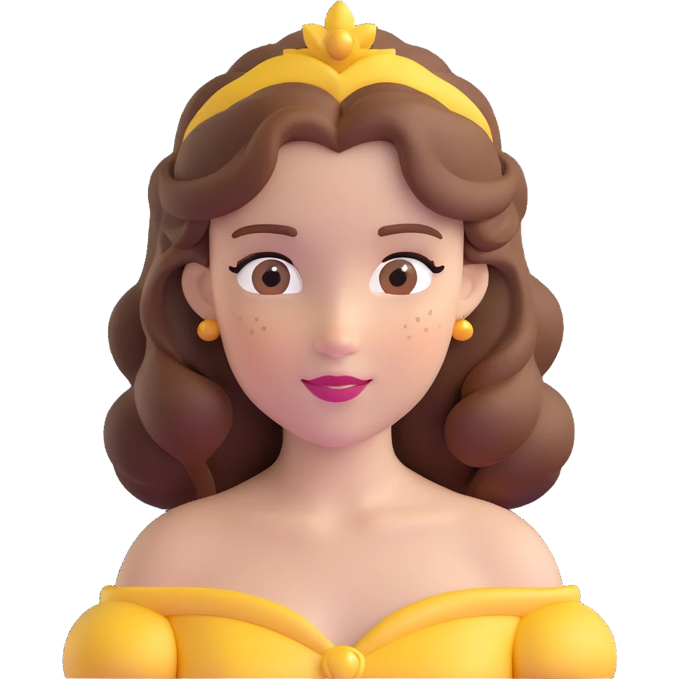 Disney Princess Belle from Beauty and the Beast with brown hair and face with freckles emoji