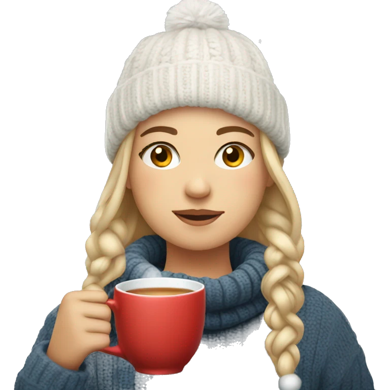 girl in sweater drinking tea during christmas emoji