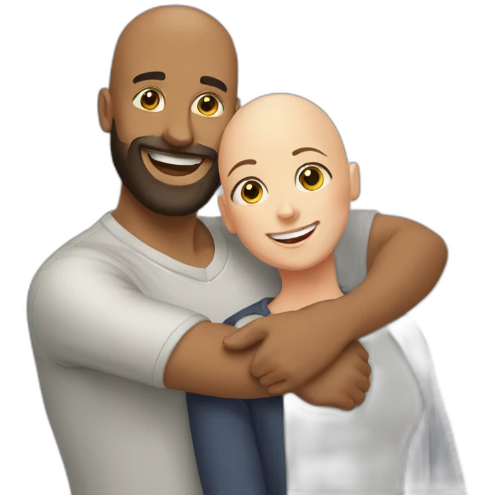 Happy-secret-couple-bald-guy-with-beard-with-boy-haircut-girl-hugging emoji
